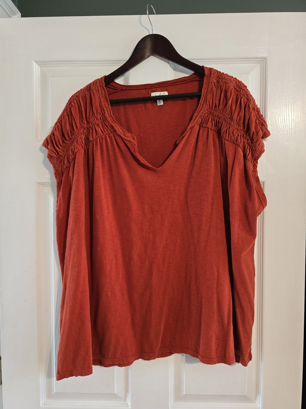 Rust Red Women’s Smocked Sleeve V-Neck Top